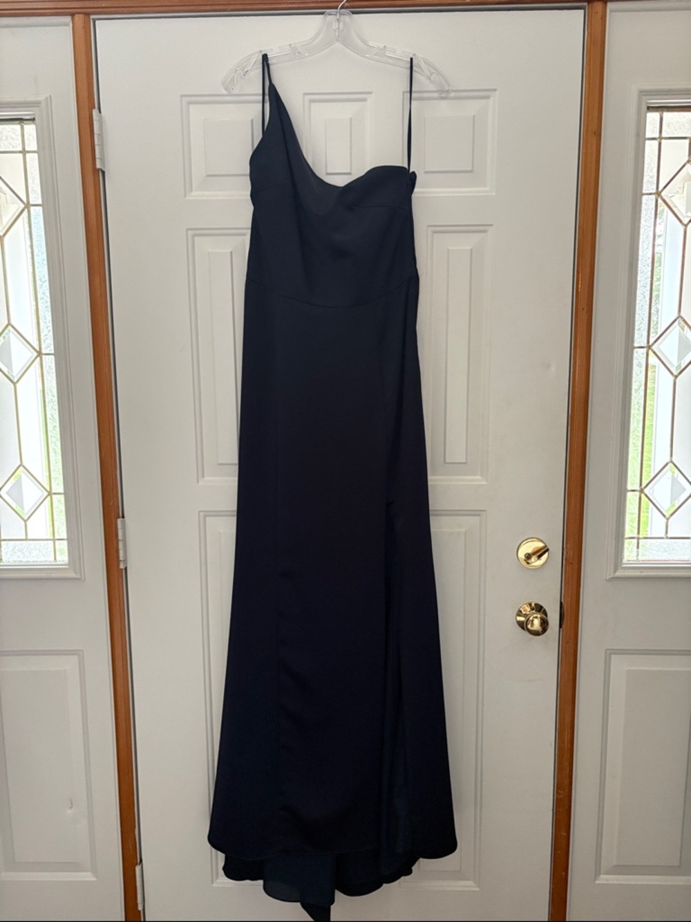 Classic Navy one shoulder-Strap Evening Dress